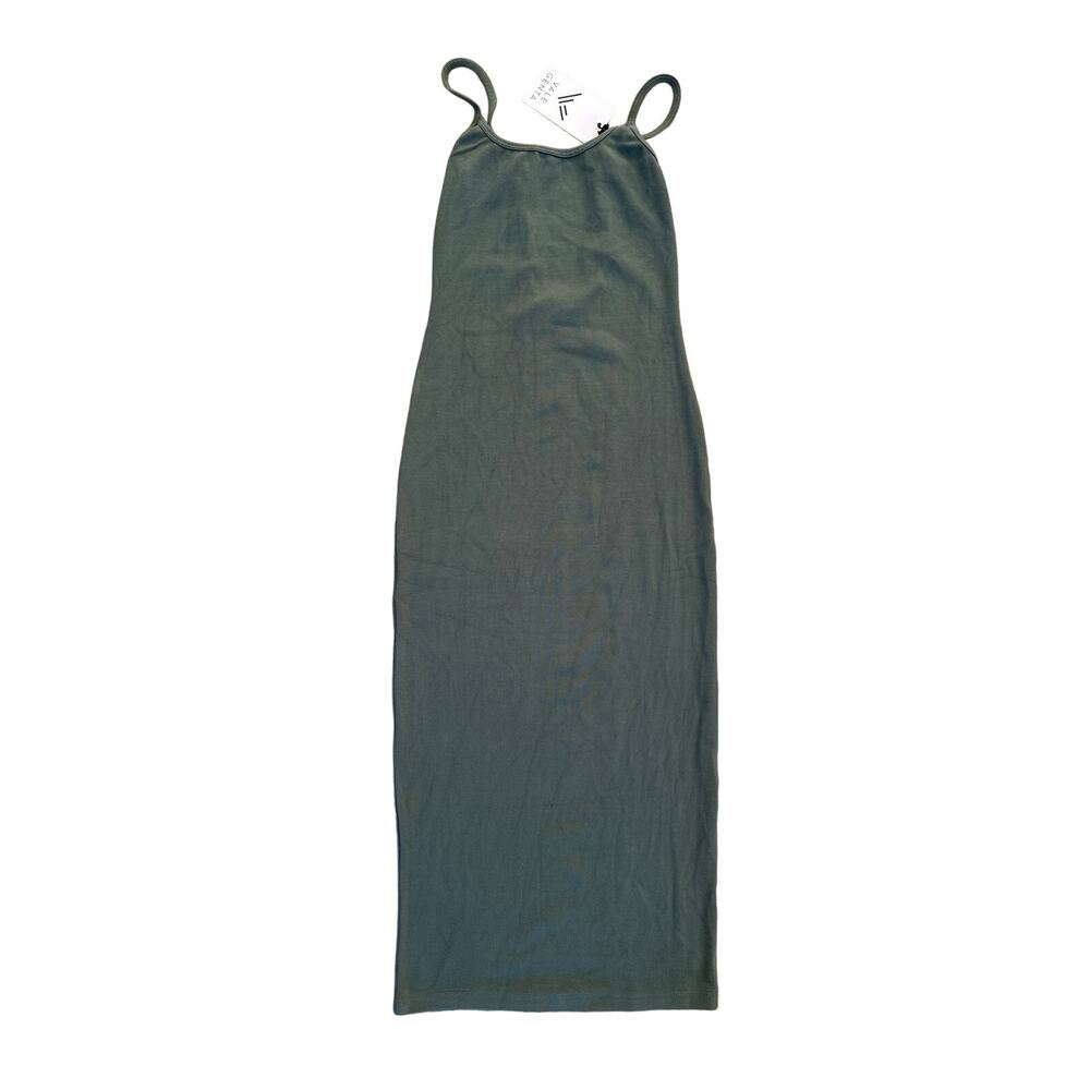 Vale Genta - Açaí Ribbed Midi Dress in Light Olive Green